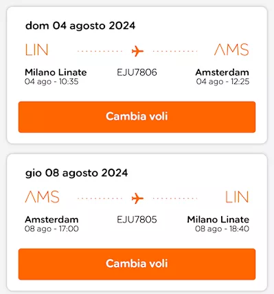 Milano Linate - Amsterdam 4/8-8/8