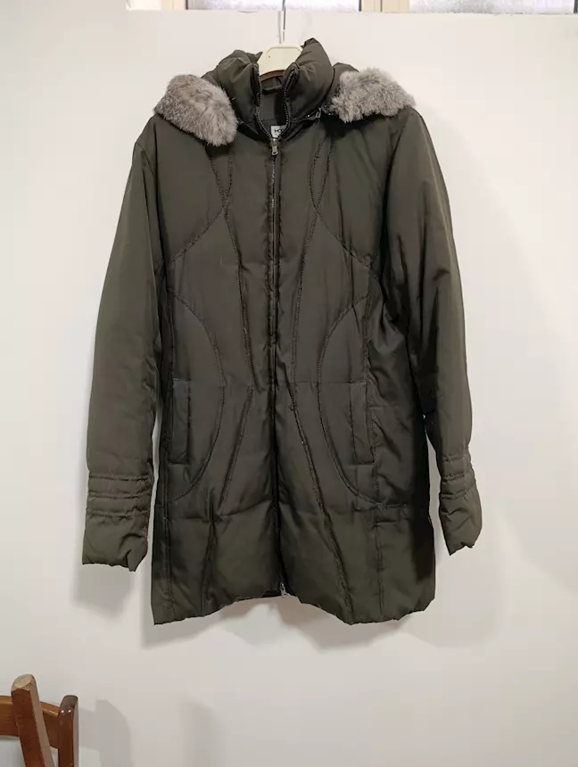 Piumino lungo Modi Moda donna XXL, colore cachi, come nuovo