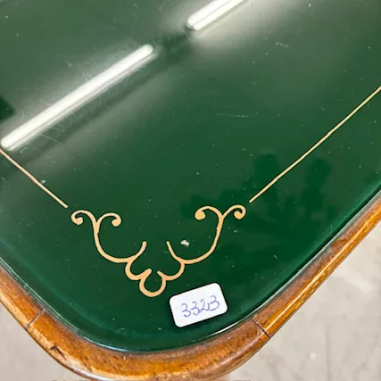 Tavolo modernariato anni 60 con piano in vetro verde dipinto, in legno - Foto 4