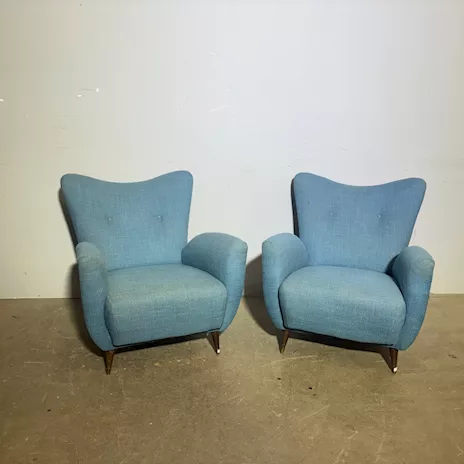 Coppia poltrone azzurre Mid Century anni '50
