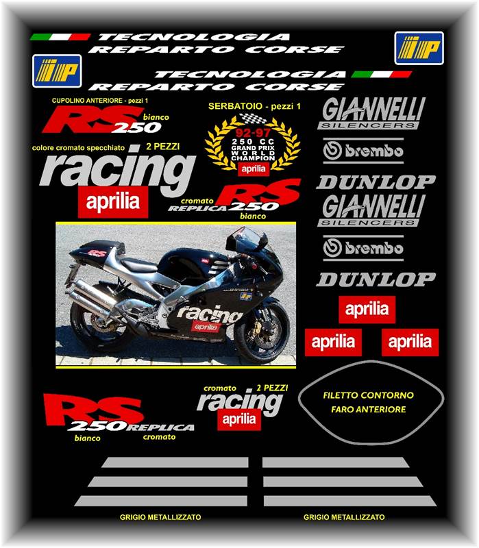 Kit adesivi moto APRILIA REPLICA RS 250 Racing - cromati