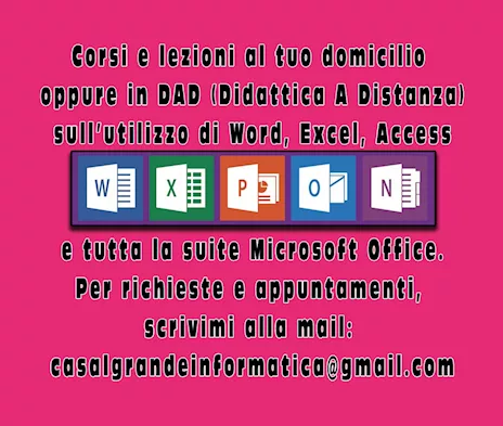 Lezioni a domicilio o in DAD su Excel, Word e Office