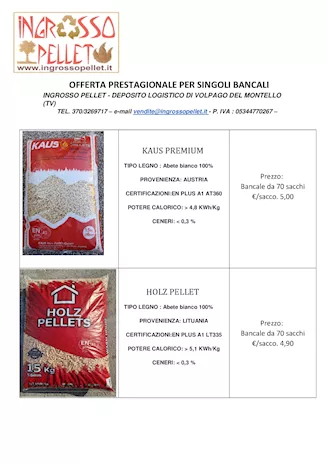 Offerta prestagionale pellet certificato