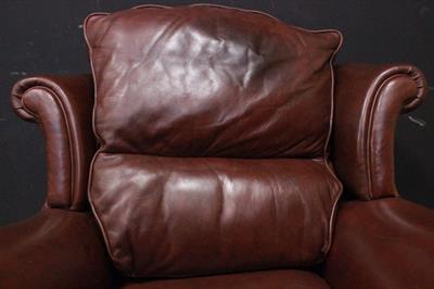 Poltrona modello bergere inglese in pelle marrone rossiccio - Foto 3