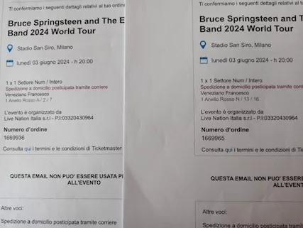 Springsteen 3 Giugno - Top primo Anello - Prezzo di costo