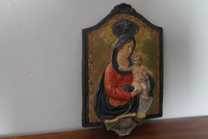Antica targa Votiva 1859 Emiliana Vergine e Gesù . in terrac