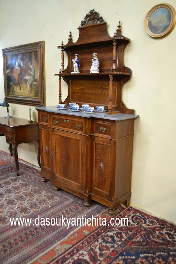 Antica credenza piattaia stile Luigi Filippo, in legno - Foto 2