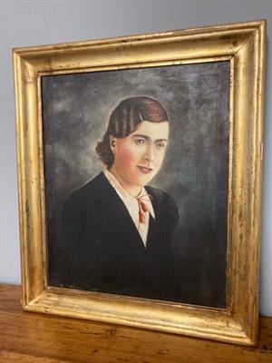 Antico dipinto olio su tela volto di ragazza datato 1939 cor