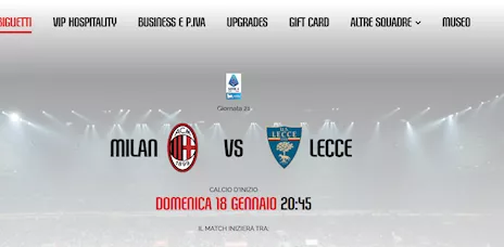 2 biglietti calcio Milan Lecce