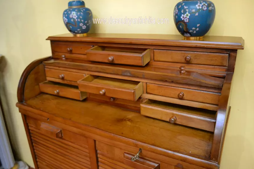 Schedario doppia serrandina piano di scrittura a rullo, in legno - Foto 4
