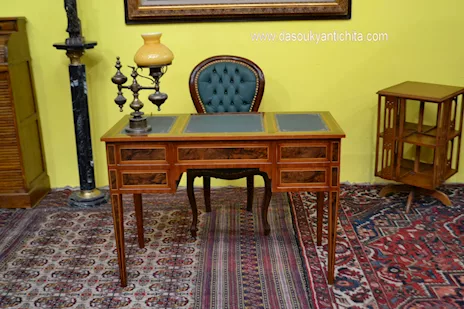 Scrittoio da centro stile Luigi XVI piano in ecopelle verde