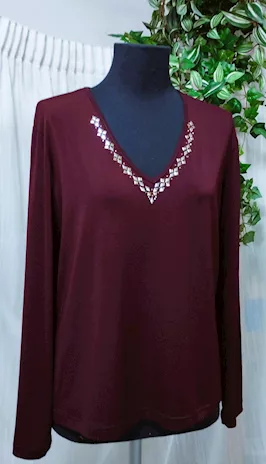Blusa donna maglia maniche lunghe vinaccia Made in Italy