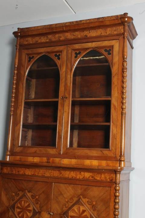 Antica Libreria Carlo X in noce 1830 Lombardia con intarsi - Foto 4