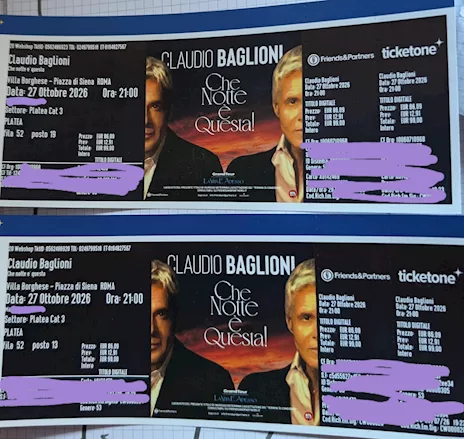 2 biglietti Claudio Baglioni Roma 27 ottobre