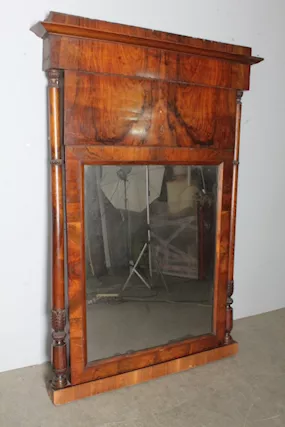 Antica grande specchiera caminiera Carlo X 1820 noce