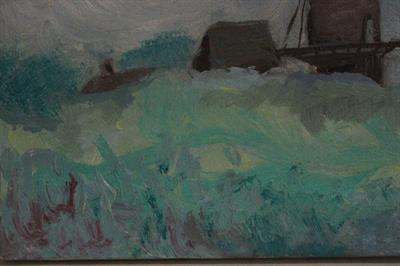 Quadro olio su tela, paesaggio con mulino a vento, firmato - Foto 5