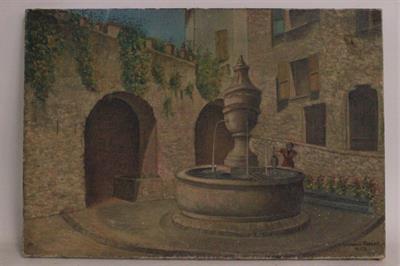 Quadro olio su tela Donna al pozzo con firma