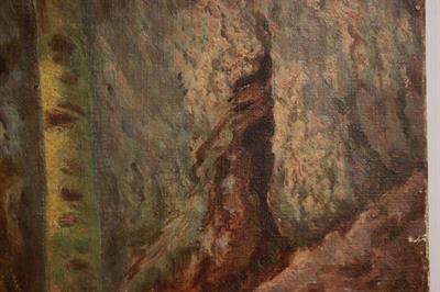 Quadro olio su tela alberi di betulla, con firma, colore prevalente - Foto 6