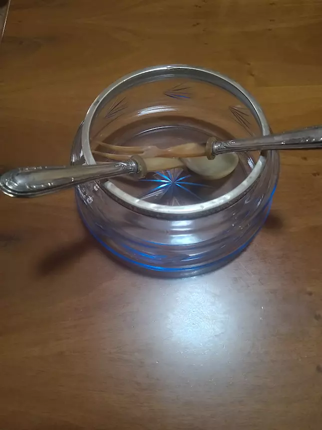 Insalatiera vetro/argento - cucchiaio/forchetta in argento, ottimo stato