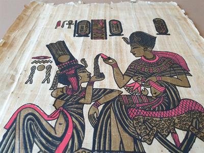 Disegni di arte egizia su Papiro: Tutankhamon e Ankhesenamon - Foto 2