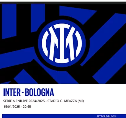 N. 2 biglietti Inter Bologna 15 gennaio 2025