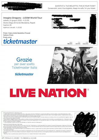 Imagine Dragons Napoli 2x Prato