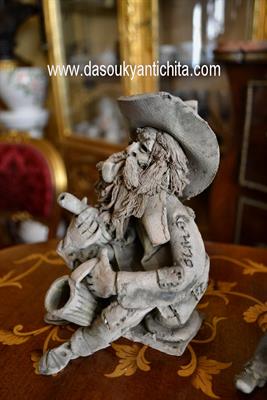 Coppia statuine anziani in terracotta firmate Caruso, in buone condizioni - Foto 6