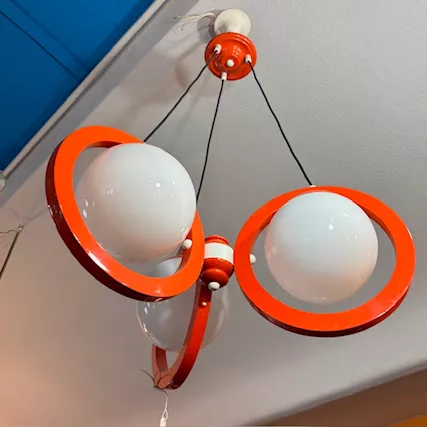 Lampadario Chandelier anni 60 Atomic vetro e legno