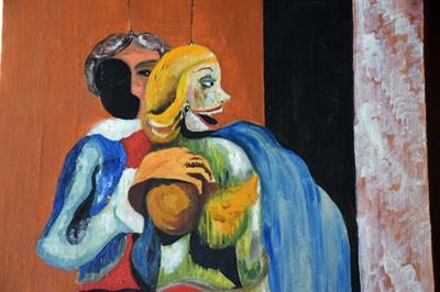 Arte moderna Dipinto metafisico, Marionette, colore pastore - Foto 5