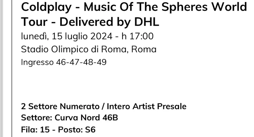 Biglietto COLDPLAY 15 luglio