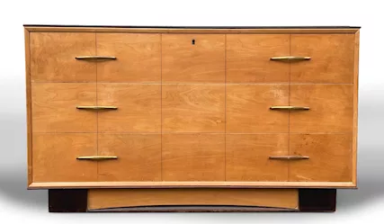Comò art dèco in radica di frassino anni '50|'60