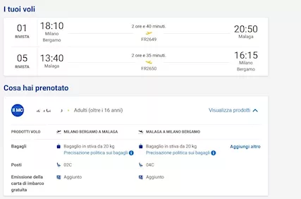 Biglietto BERGAMO-MALAGA