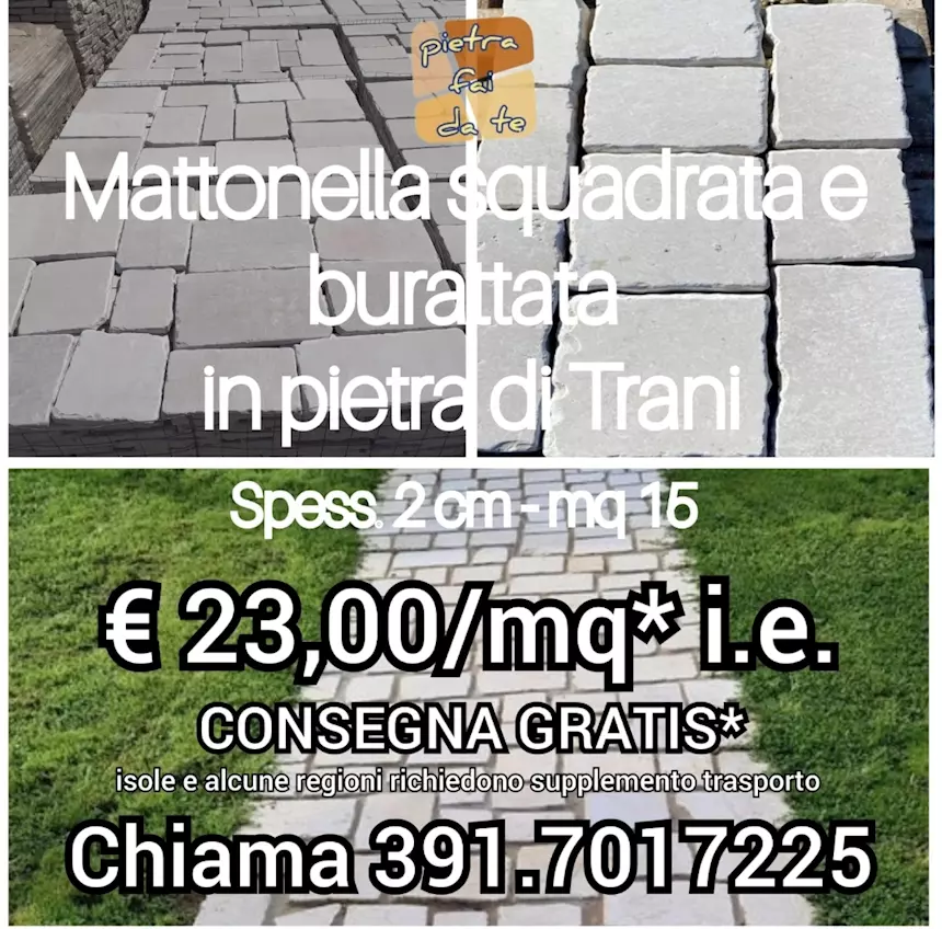 Mattonella squadrata e burattata in Pietra di Trani