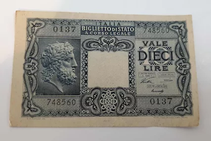 BANCONOTA 10 LIRE 1944 TESTA DI GIOVE