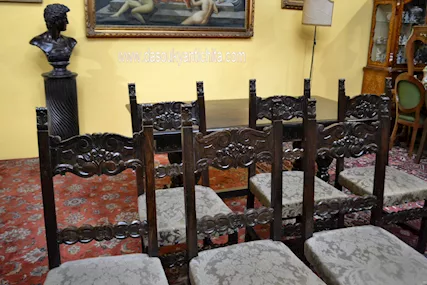 Gruppo di sei antiche sedie Neorinascimentale del 900, in legno massello - Foto 2