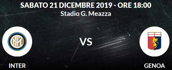 2 biglietti Inter Genoa Sab 21 Dic 18:00 Primo Arancio