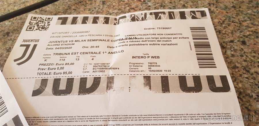 Biglietti Tribuna Juve Milan posti vicini settore 115