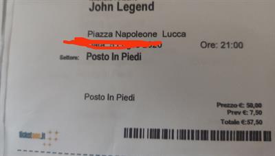 Biglietto concerto john legend del 9 luglio a lucca