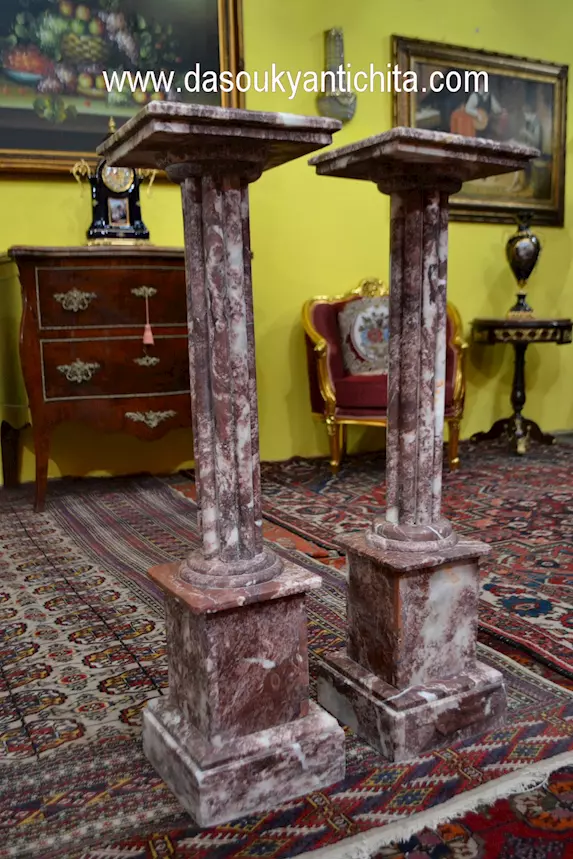 Coppia di piedistalli-colonne in marmo rosso Francia - Foto 7