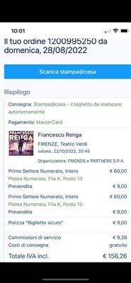 2 biglietti Francesco Renga 22/10