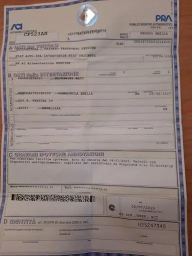 FIAT 600 20/06/2003 km percorsi 36.000