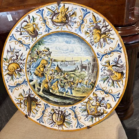 Antico piatto in maiolica istoriato Napoli metà 800 Gaetano