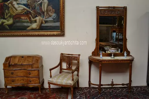 Antica console con specchiera e coppia di poltrone stile Lui