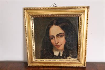 Antico Dipinto olio su tela volto Ragazza, datato 1872