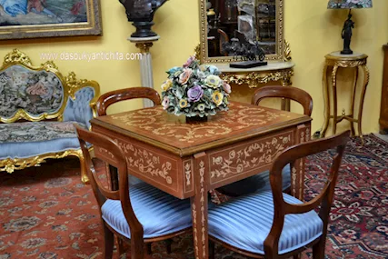 Tavolo da pranzo intarsiato stile Luigi XVI cm. 80 - Foto 2