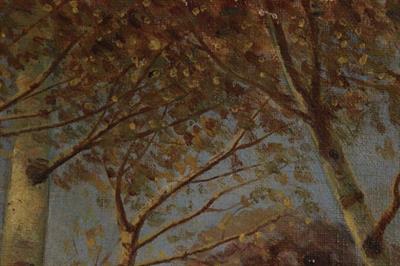 Quadro olio su tela alberi di betulla, con firma, colore prevalente - Foto 4