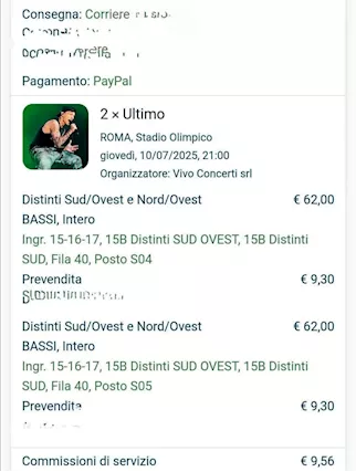 N.2 Biglietti concerto ULTIMO Roma 10/07/2025
