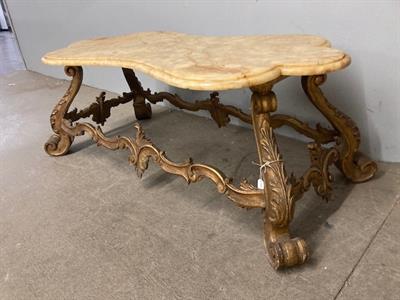 Antico tavolo basso da salotto dorato fine 800 con piano