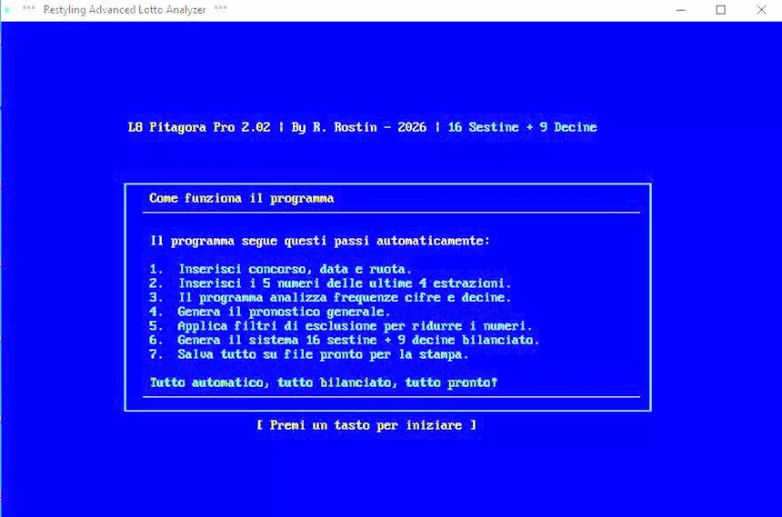 Foto 2L8 PITAGORA Pro Advanced LOTTO Analyzer