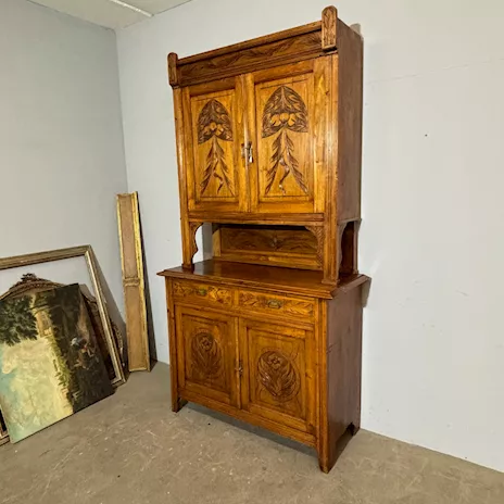 Antica credenza doppio corpo, dispensa Liberty Art Nouveau